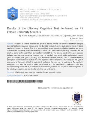Results of the Olfactory Cognition Test Performed on 45 Female University Students