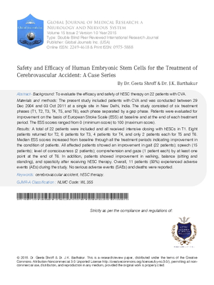 Safety and Efficacy of Human Embryonic Stem Cells for the Treatment of Cerebrovascular Accident: A Case Series