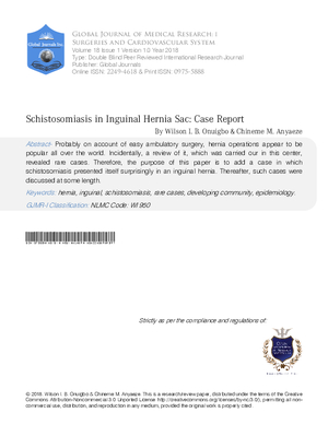 Schistosomiasis in inguinal Hernia Sac: Case Report