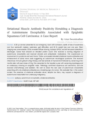 Striational Muscle Antibody Positivity Heralding a Diagnosis of Autoimmune Encephalitis associated with Epiglottic Squamous Cell Carcinoma: A Case Report