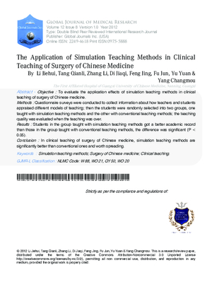 The Application of Simulation Teaching Methods in Clinical Teaching of Surgery of Chinese Medicine