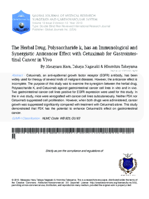 The Herbal Drug, Polysaccharide K, has an Immunological and Synergistic Anticancer Effect with Cetuximab for Gastrointestinal Cancer in Vivo