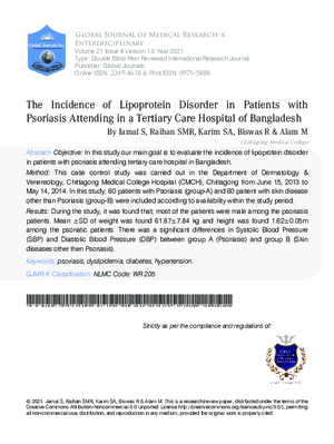 The Incidence of Lipoprotein Disorder in Patients with Psoriasis Attending in a Tertiary Care Hospital of Bangladesh
