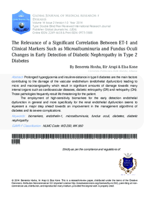 The Relevance of a Significant Correlation between ET-1 and Clinical Markers Such as Microalbuminuria and Fundus Oculi Changes in Early Detection of Diabetic Nephropathy in Type 2 Diabetes