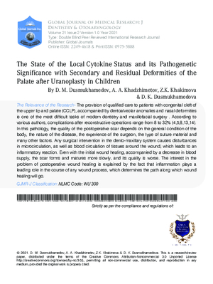 The State of the Local Cytokine Status and its Pathogenetic Significance With Secondary and Residual Deformities of the Palate after Uranoplasty in Children