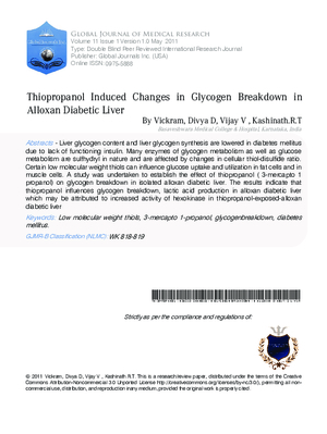 THIOPROPANOL INDUCED CHANGES IN GLYCOGEN BREAKDOWN IN ALLOXAN DIABETIC LIVER