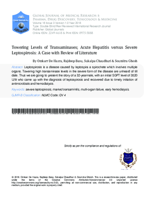 Towering Levels of Transaminases; Acute Hepatitis versus Severe Leptospirosis: A Case with Review of Literature