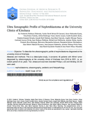 Ultra Sonographic Profile of Nephroblastoma at the University Clinics of Kinshasa