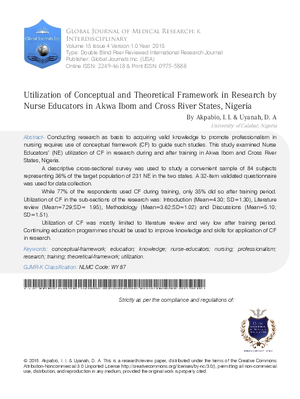 Utilization of Conceptual and Theoretical Framework in Research by Nurse Educators in Akwa Ibom and Cross River States, Nigeria