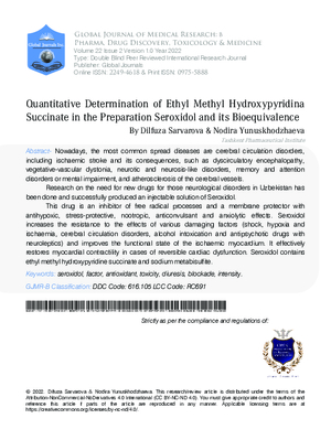Quantitative Determination of Ethyl Methyl Hydroxypyridina Succinate in the Preparation Seroxidol and its Bioequivalence