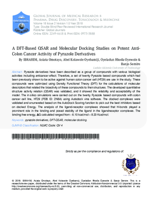 A DFT-Based QSAR and Molecular Docking Studies on Potent Anti-Colon Cancer Activity of Pyrazole Derivatives