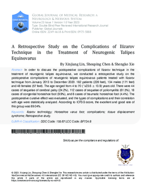 A Retrospective Study on the Complications of Ilizarov Technique in the Treatment of Neurogenic Talipes Equinovarus
