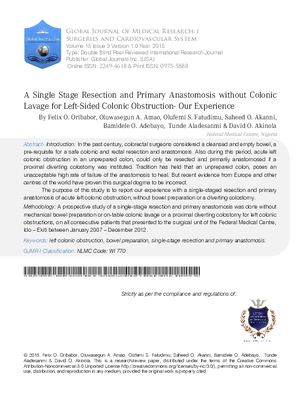 A Single Stage Resection and Primary Anastomosis without Colonic Lavage for Left-Sided Colonic Obstruction- our Experience