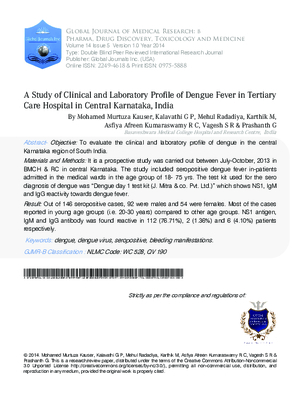 A Study of Clinical and Laboratory Profile of Dengue Fever in Tertiary Care Hospital in Central Karnataka, India