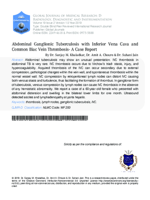 Abdominal Ganglionic Tuberculosis with Inferior Vena Cava and Common Iliac Vein Thrombosis- A Case Report