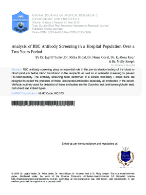 Analysis of RBC Antibody Screening in a Hospital Population Over a Two Years Period