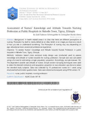 Assessment of Nursesa Knowledge and Attitude towards Nursing Profession at Public Hospitals in Mekelle Town, Tigray, Ethiopia