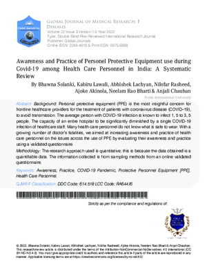 Awareness and Practice of Personel Protective Equipment use During Covid-19 among Health Care Personnel in India: A Systematic Review