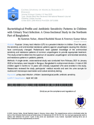 Bacteriological Profile and Antibiotic Sensitivity Patterns in Children with Urinary Tract Infection: A Cross-Sectional Study in the Northern Part of Bangladesh