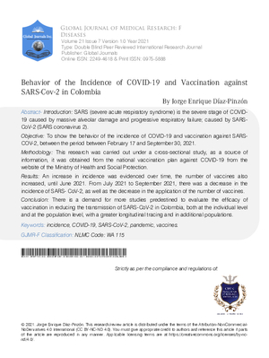 Behavior of the Incidence of COVID-19 and Vaccination against SARS-  CoV-2 in Colombia