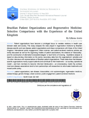 Brazilian Patient Organizations and Regenerative Medicine: Selective Comparisons with the Experience of the United Kingdom