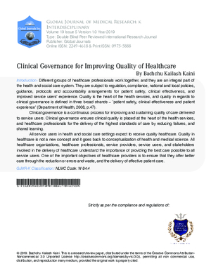 Clinical Governance for Improving Quality of Healthcare