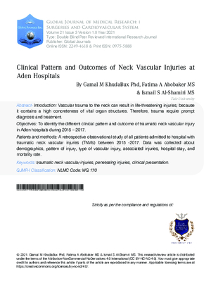 Clinical Pattern and Outcomes of Neck Vascular Injuries at Aden Hospitals