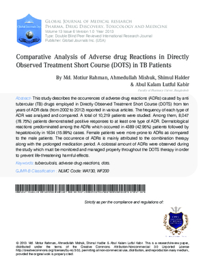 Comparative Analysis of Adverse Drug Reactions in Directly Observed Treatment Short Course (DOTS) in TB Patients