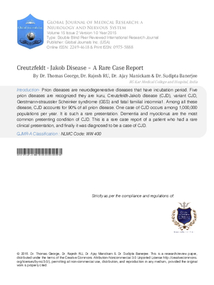 Creutzfeldt - Jakob Disease a A Rare Case Report