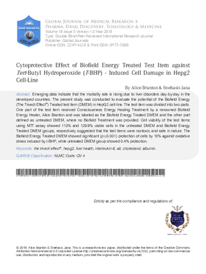 Cytoprotective Effect of Biofield Energy Treated Test Item against tert-butyl Hydroperoxide (t-BHP)-Induced Cell Damage in HepG2 Cell-line