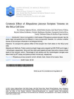 Cytotoxic Effect of Rhopalurus junceus Scorpion Venoms on the HeLa Cell Line