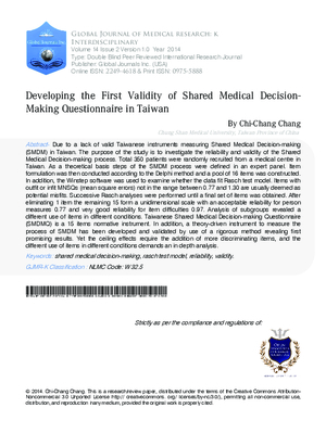Developing the First Validity of Shared Medical Decision-Making Questionnaire in Taiwan
