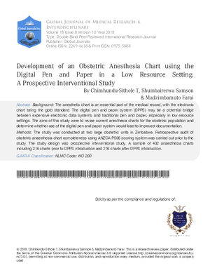 Development of an Obstetric Anesthesia Chart using the Digital Pen and Paper in a Low Resource Setting: A Prospective Interventional Study