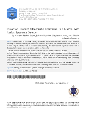 Distortion Product Otoacoustic Emissions in Children with Autism Spectrum Disorder