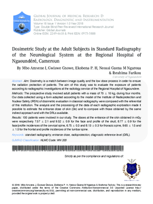 Dosimetric Study at the Adult Subjects in Standard Radiography of the Neurological  System at the Regional Hospital of Ngaoundr, Cameroun