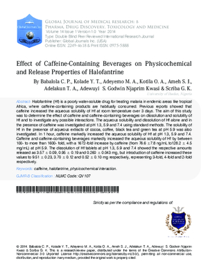 Effect of Caffeine-Containing Beverages on Physicochemical and Release Properties of Halofantrine