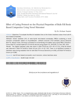 Effect of Curing Protocol on the Physical Properties of Bulk-Fill Resin based Composites using Novel Monomer