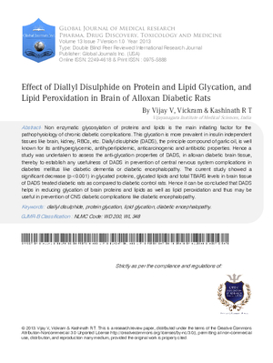 Effect of Diallyl Disulphide on Protein and Lipid Glycation, and Lipid Peroxidation in Brain of Alloxan Diabetic Rats