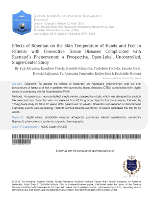 Effects of Bosentan on the Skin Temperature of Hands and Feet in Patients with Connective Tissue Diseases Complicated with Raynauds Phenomenon: A Prospective, Open-Label, Uncontrolled, Single-Center Study