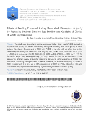 (Phaseolus Vulgaris) by Replacing Soybean Meal on Egg Fertility and Qualities of Chicks of White Leghorn Hens.