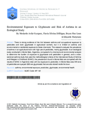 Environmental Exposure to Glyphosate and Risk of Asthma in an Ecological Study