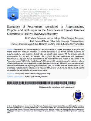 Evaluation of Rocuronium Associated to Acepromazine, Propofol and Isofluorane in the Anesthesia of Female Canines Submitted to Elective Ovaryhysterectomy