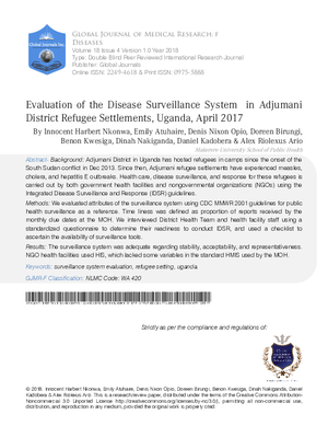 Evaluation of the Disease Surveillance System in Adjumani District Refugee Settlements, Uganda, April 2017