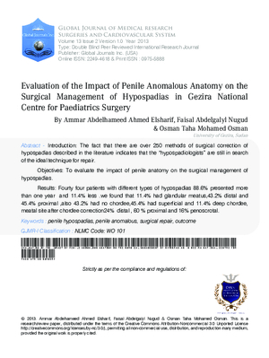 Evaluation of the impact of penile anomalous anatomy on the surgical management of hypospadias in Gezira National Centre for Paediatrics Surgery