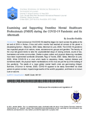 Examining and Supporting Frontline Mental Healthcare Professionals (FMHP) during the COVID- 19 Pandemic and its Aftermath