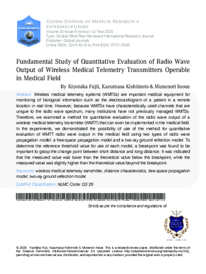 Fundamental Study of Quantitative Evaluation of Radio Wave Output of Wireless Medical Telemetry Transmitters Operable in Medical Field