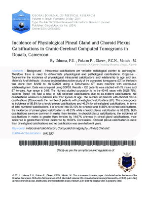 Incidence of physiological pineal gland and choroid plexus calcifications in cranio-cerebral computed tomograms in Douala, Cameroon