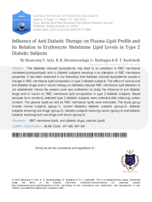 Influence of Anti Diabetic Therapy on Plasma Lipid Profile and Its Relation to Erythrocyte Membrane Lipid Levels in Type 2 Diabetic Subjects
