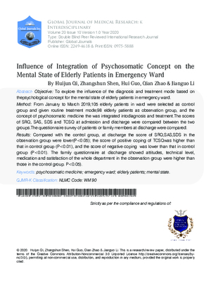 Influence of Integration of Psychosomatic Concept on the Mental State of Elderly Patients in Emergency Ward