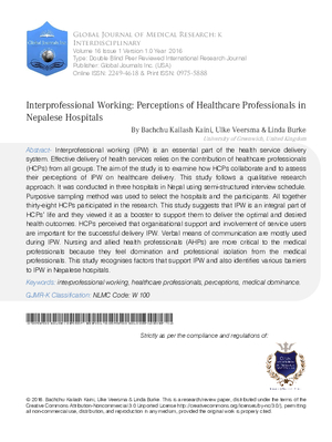 Interprofessional Working: Perceptions of Healthcare Professionals in Nepalese Hospitals